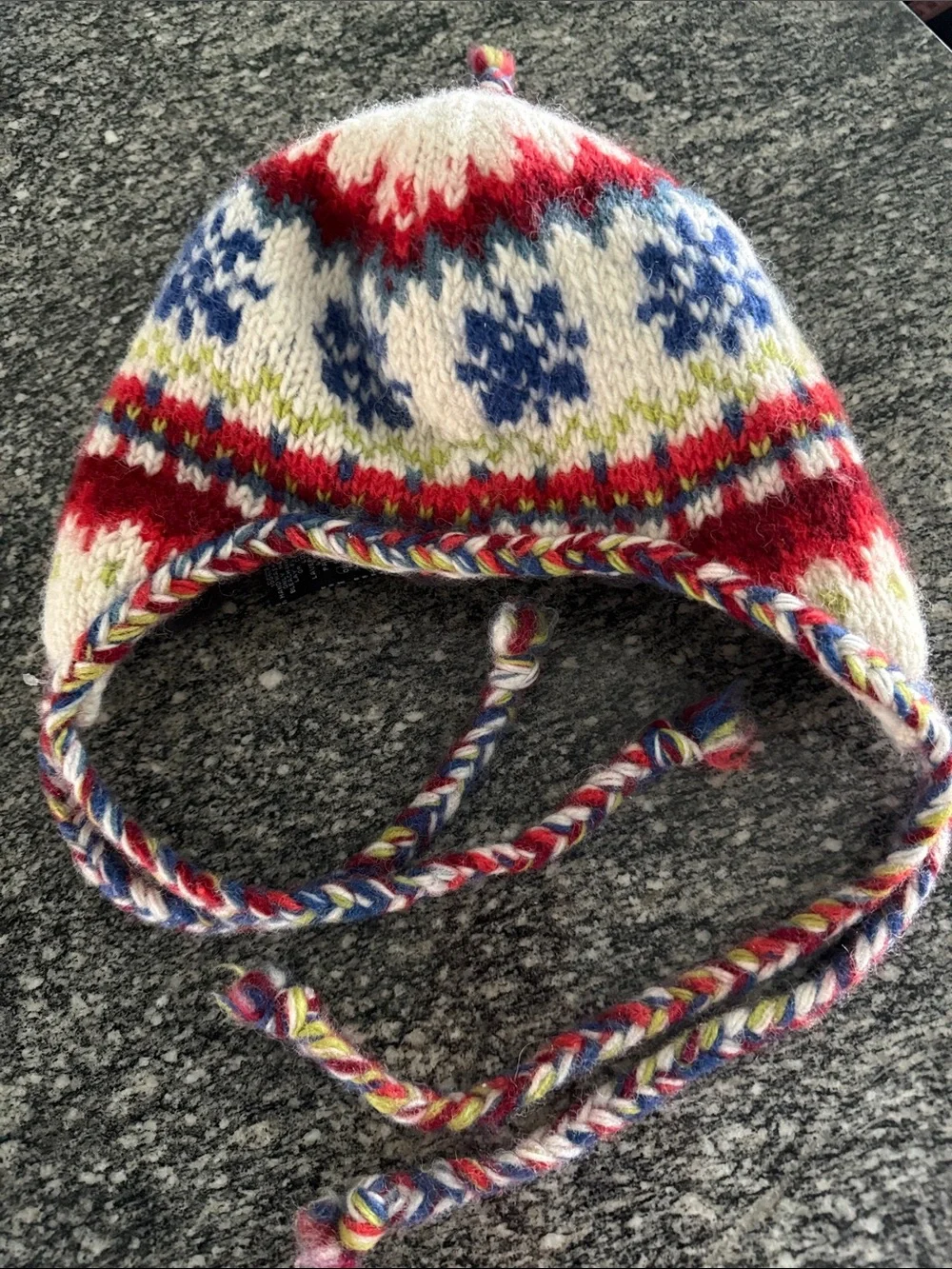Hand Knitted Winter Woolen Ski ⛷️ Hat with Braided Ties